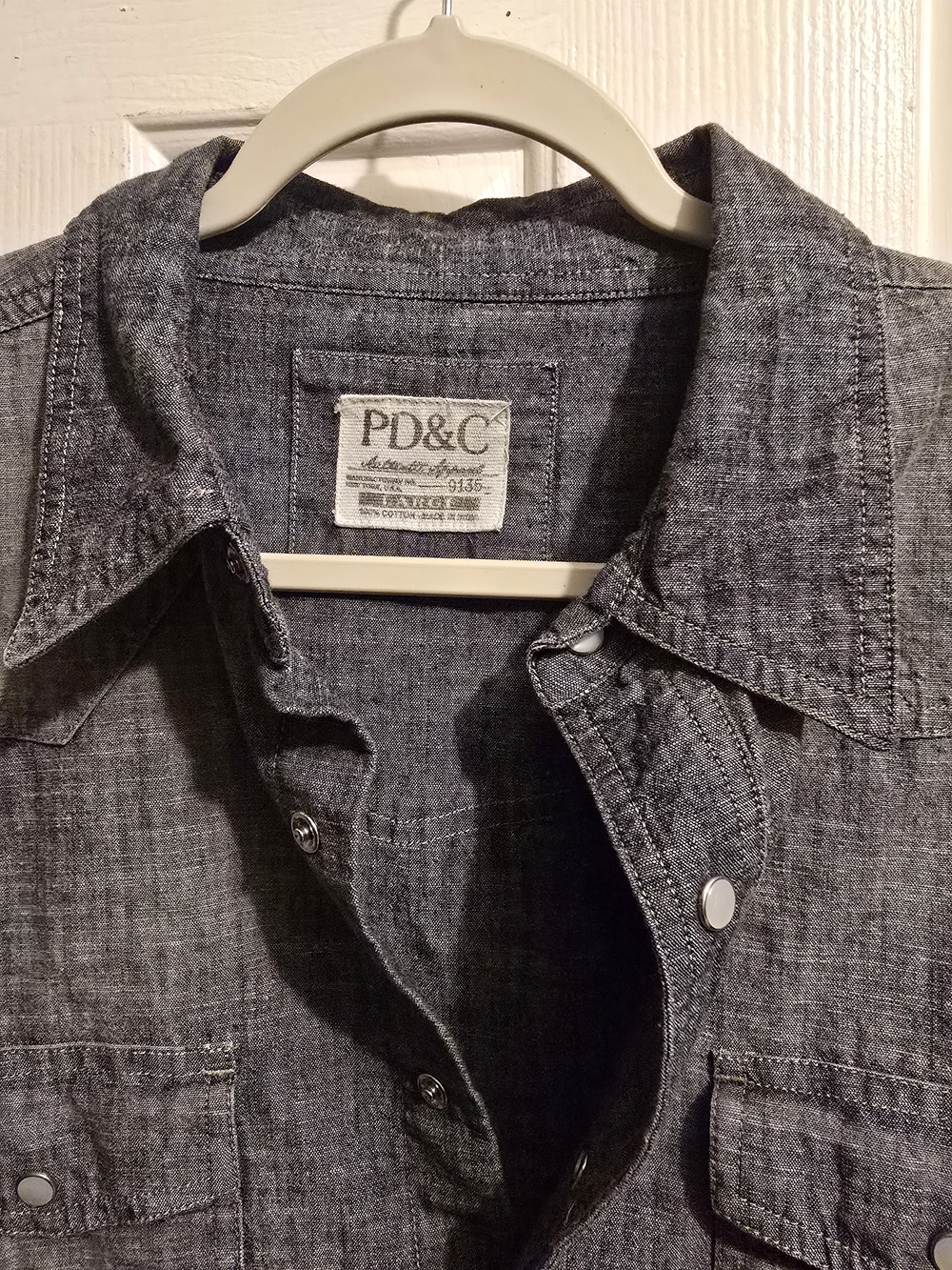 PD&C Charcoal Snap-Front Chambray Shirt